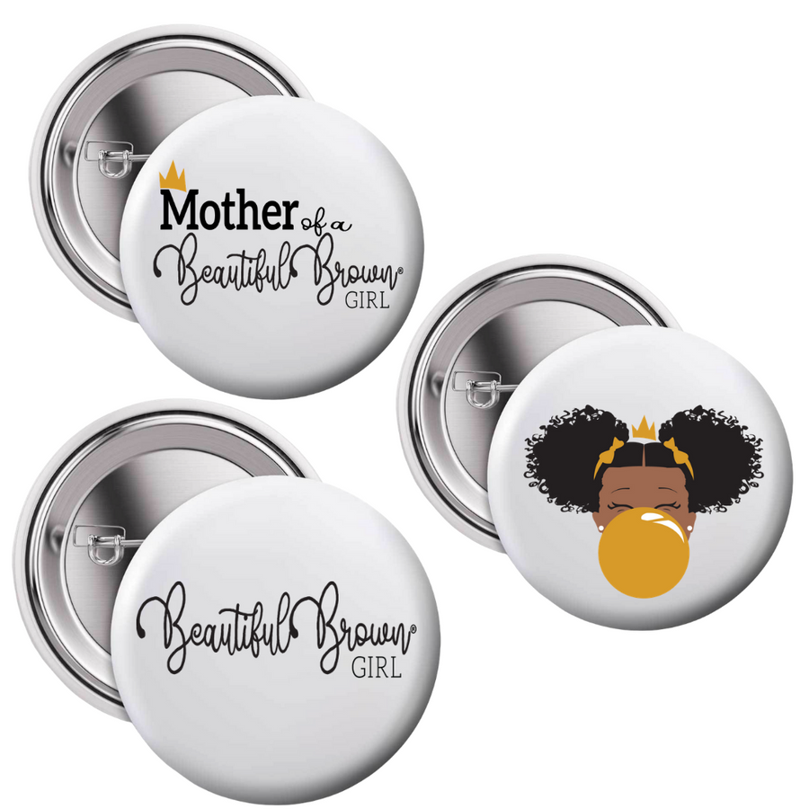 Mother of Beautiful Brown Girl Button Set (3 Pinback Buttons)